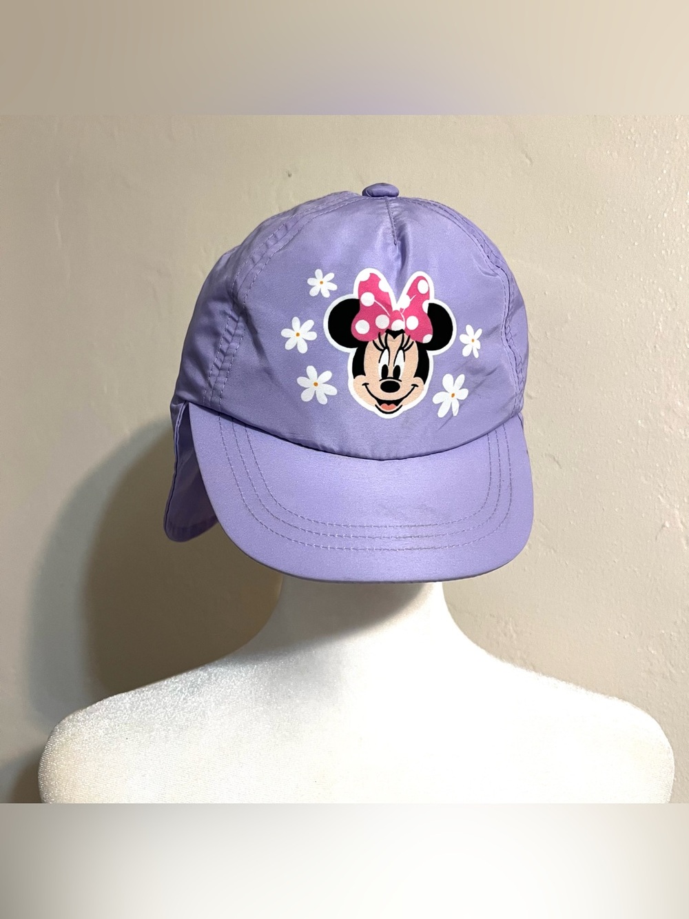 Disney Lavender Minnie Mouse Sun Cap with Pink Bow back flap Toddler Girls